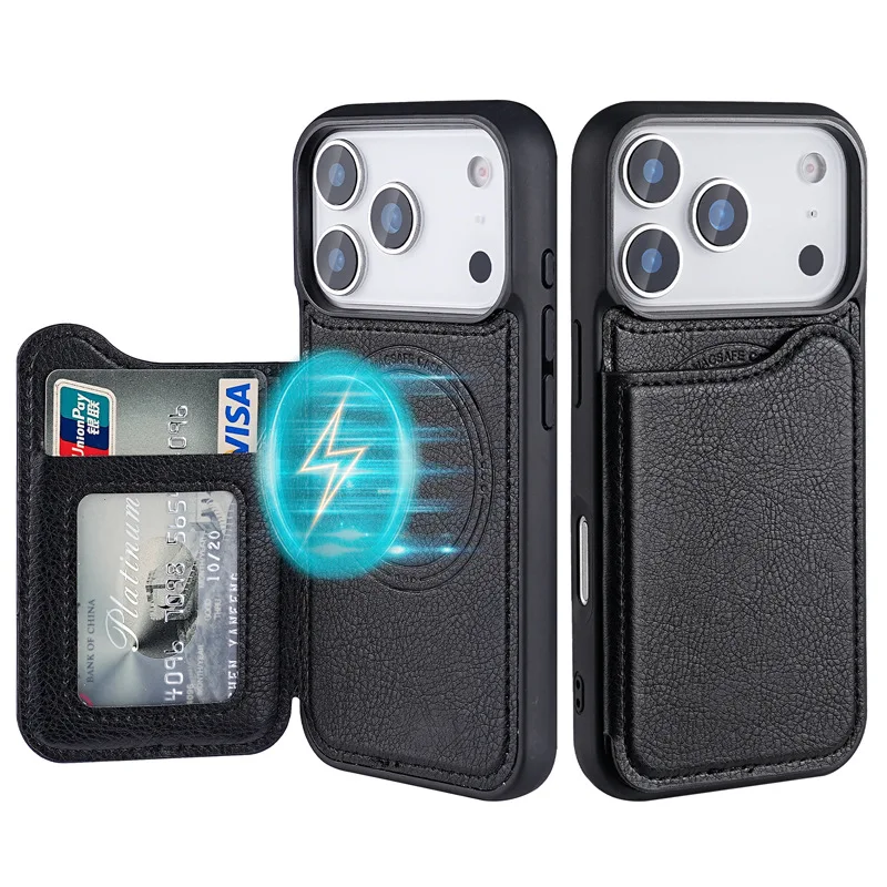 Leather Wallet Card Holder Phone Cover - For Magsafe Magnetic Flip Leather Wallet