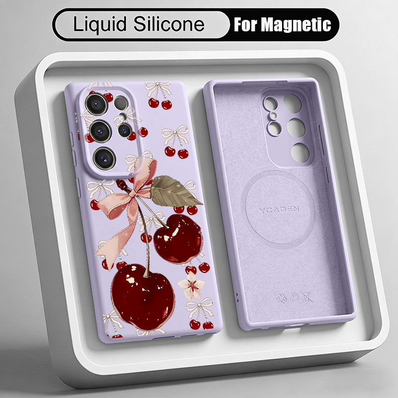 Liquid Silicone Magnetic Phone Case - Cherry Pattern Liquid Silicone Phone Case