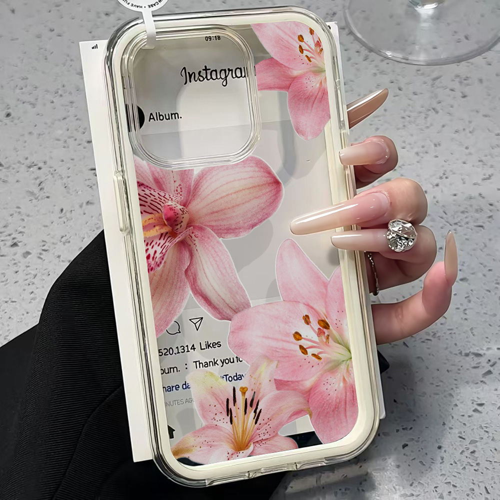 Clear Shockproof Bumper Case - Pink Lily Flower Clear Phone Case
