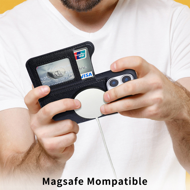 For Magsafe Magnetic Flip Leat - Leather Wallet Card Holder Phone Cover review and price