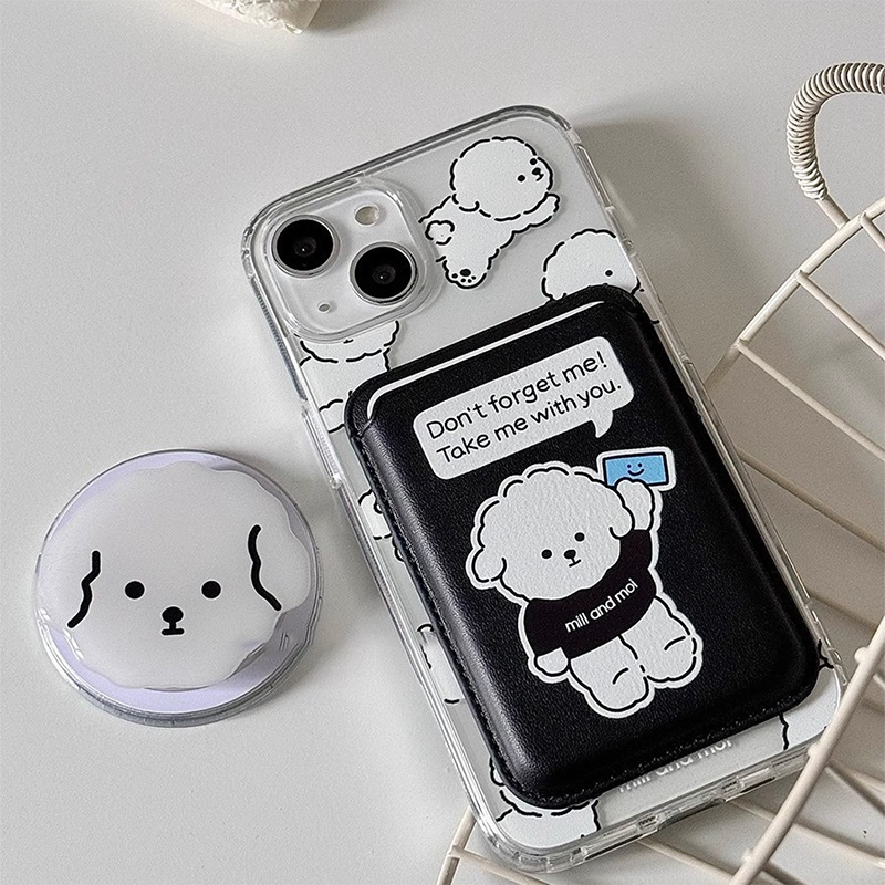 Cute Dog Cartoon Magnetic Phon - Leather Wallet Card Holder Phone Cover review and price