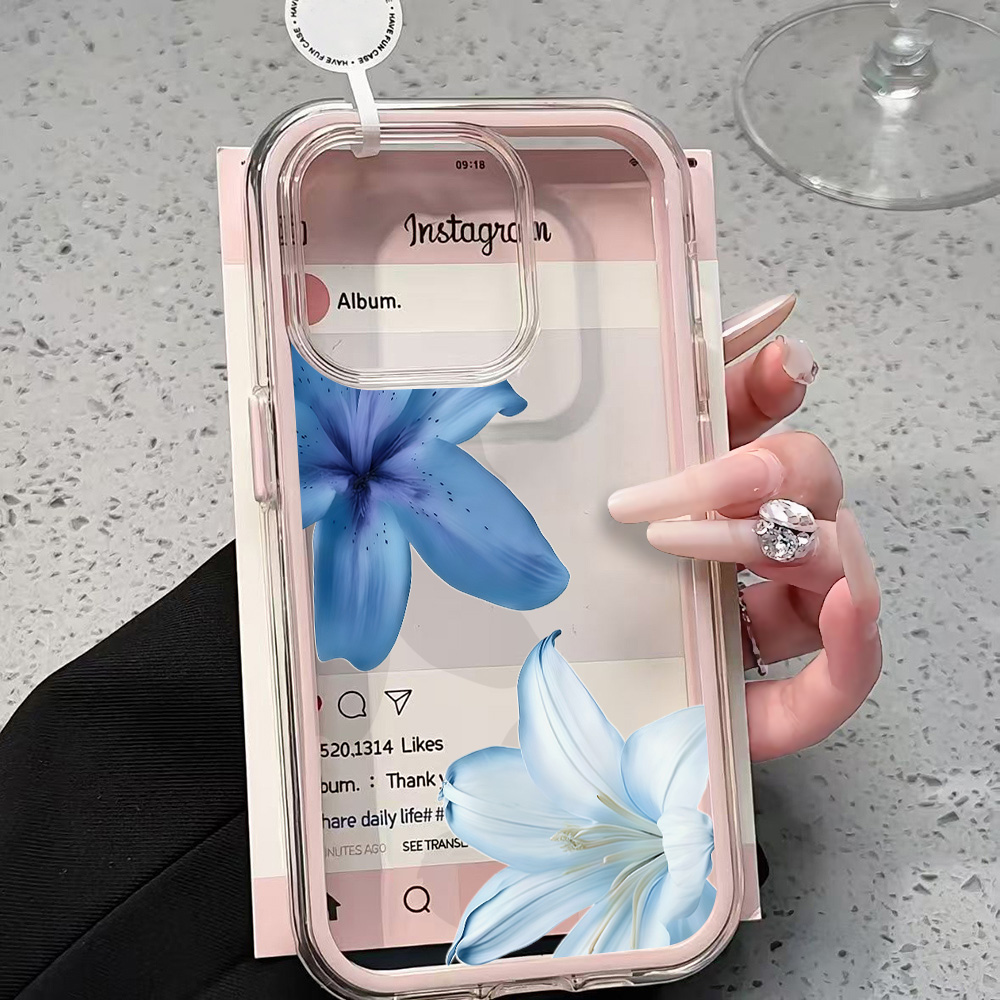 Blue Lily Flower Clear Phone C - Clear Shockproof Bumper Case review and price