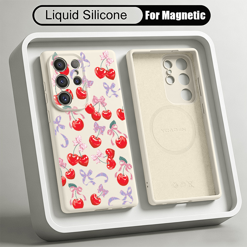 Cherry Pattern Liquid Silicone - Liquid Silicone Magnetic Phone Case review and price